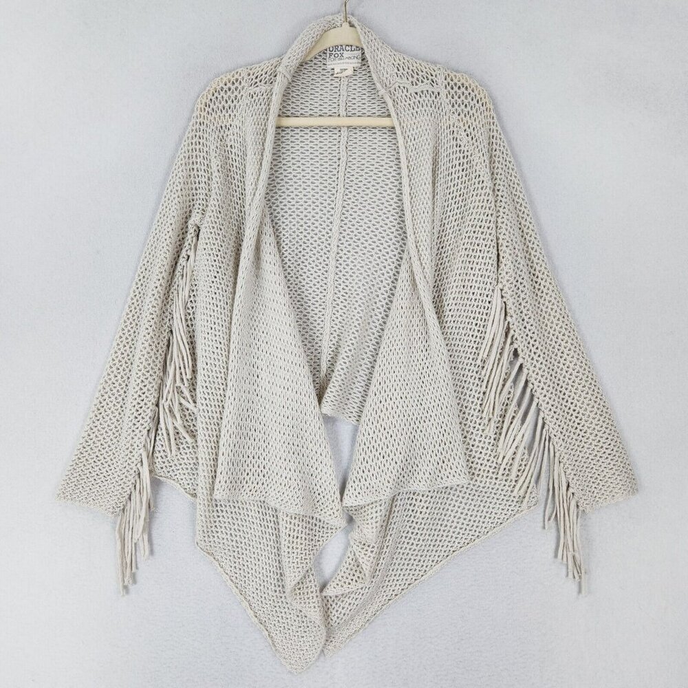Billabong Sweater Women Medium Cream Oracle Fox Open Knit Fringe Cardigan Casual